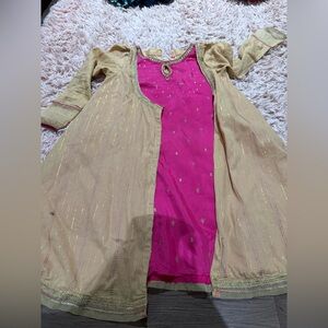 Elegant Beige and Pink Dress with Detailing